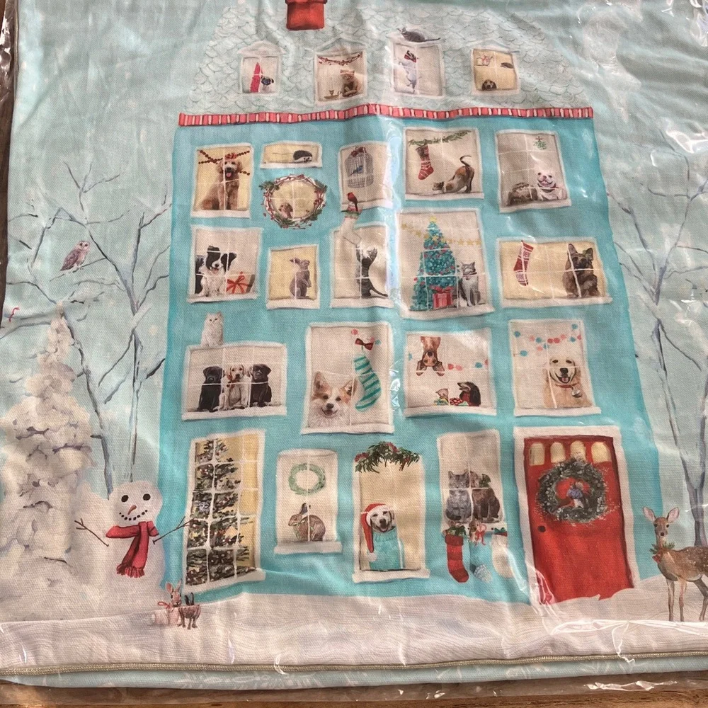 Festive Holiday pillow, cover with Pets and Snowman